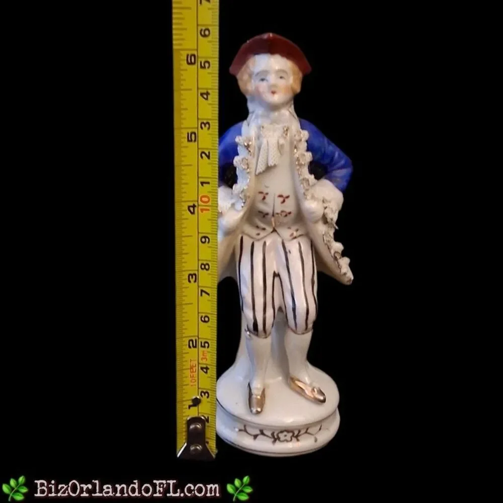 VINTAGE: Colonial Man Porcelain Lace on Jacket Figurine Occupied Japan Made HTF